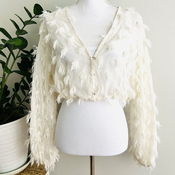 Tops - Gorgeous White Swiss Dot Soft Flowy Cropped Billowy Blouse Cottagecore ~ Medium